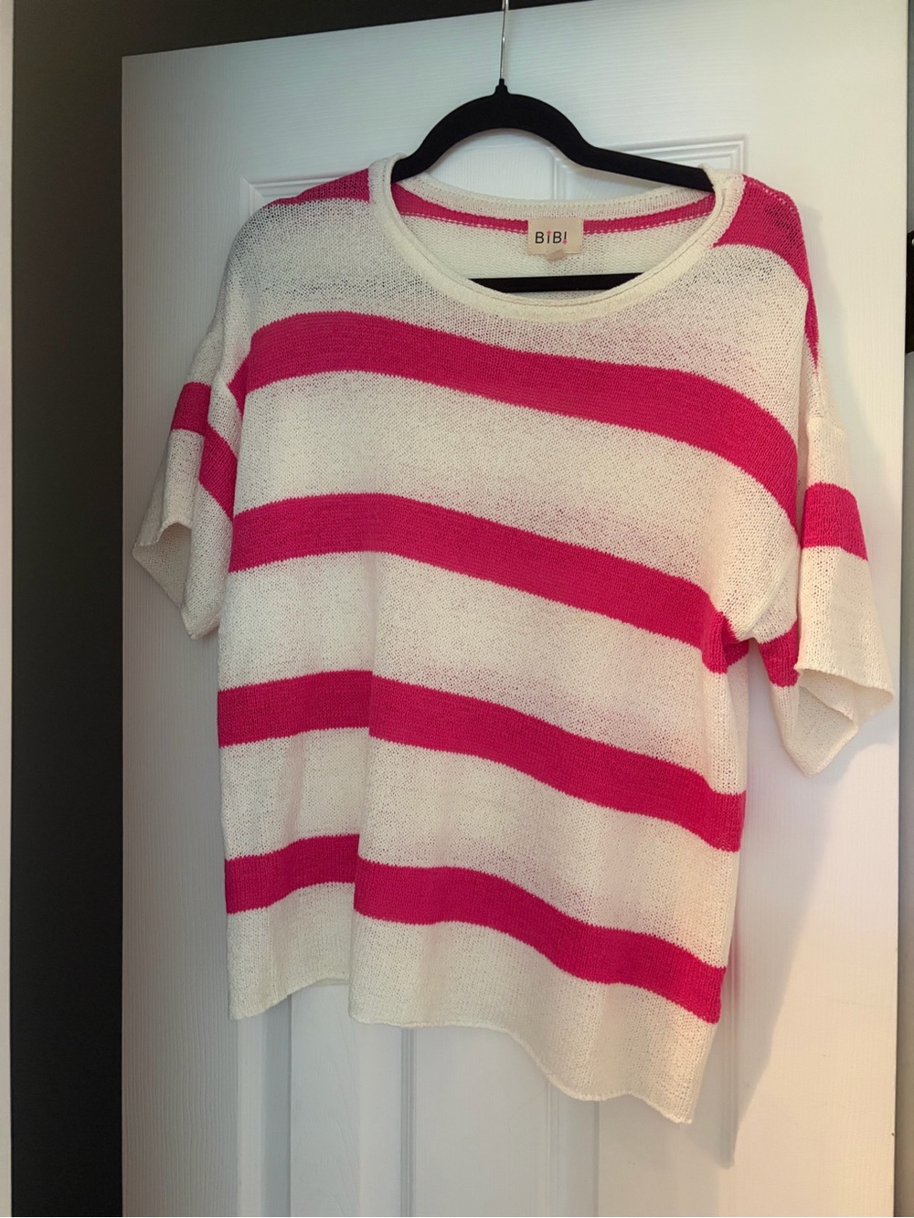 BiBi White and Hot Pink Striped Knit Top